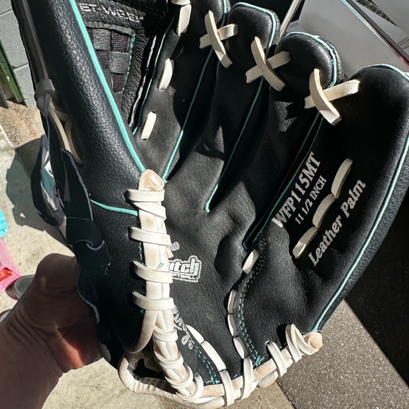 Girls UA softball cleats (size 6.5), fastpitch helmet (M/L), and Rawling Glove - Picture 6 of 11